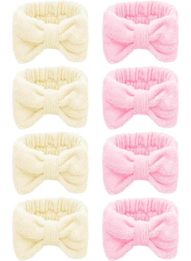 Ondder Spa Skincare Headband for Women - Pink & Beige Bow Design, Makeup & Face Wash Hair Band,8 Pack - Image 1